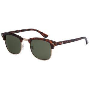 #15 Polarized Clubmaster Retro Aviator Sunglasses - Tortoise and Green Lens